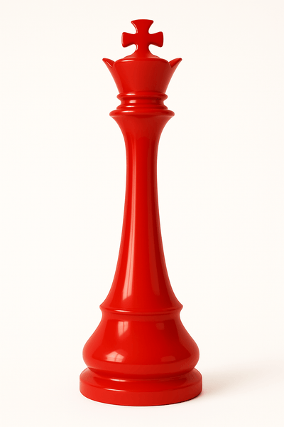 Statue échecs GRANDIOSE en résine rouge représentant un roi géant de 1m40. Sculpture contemporaine pour jardin ou terrasse, résistante aux intempéries.
