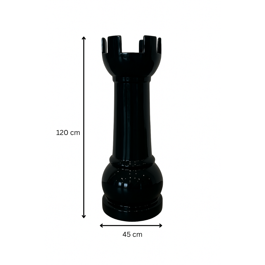 Statue Échecs - GRANDIOSE en forme de tour noire, 120 cm de hauteur et 45 cm de largeur, design contemporain pour décoration extérieure.