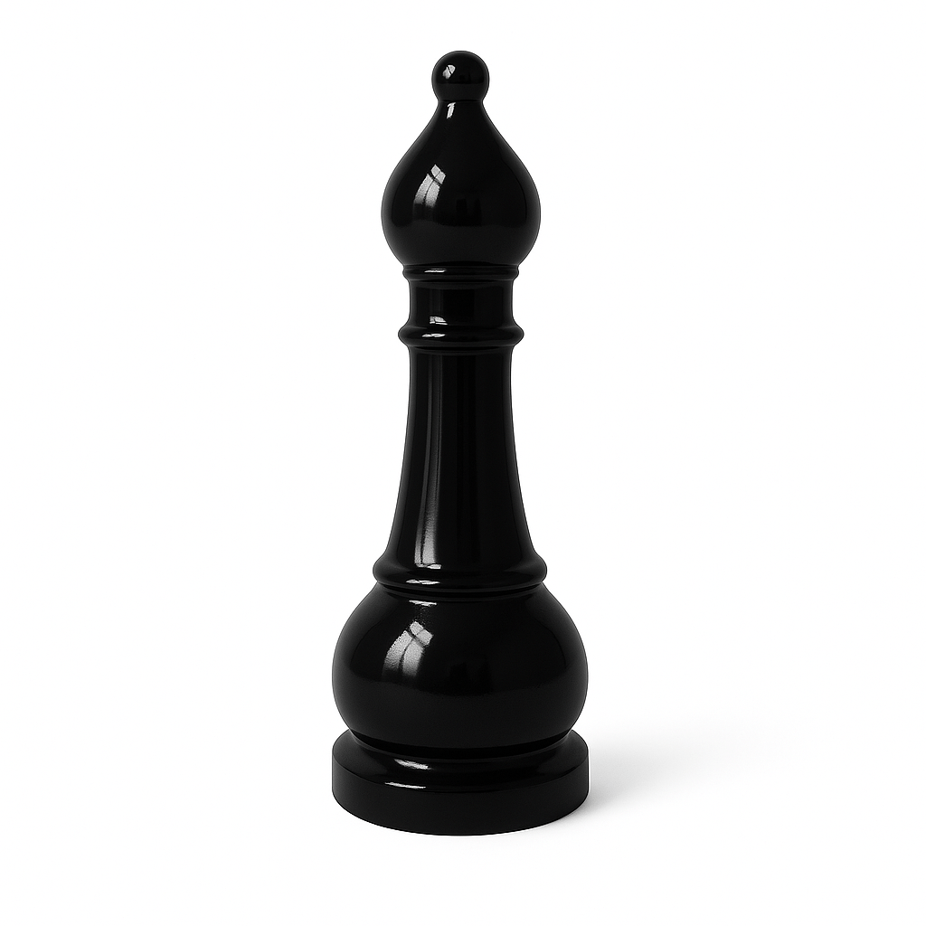 Statue Échecs - GRANDIOSE représentant un fou noir en résine brillante de 1m40. Design contemporain pour décoration extérieure ou jardin.