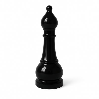 Statue Échecs - GRANDIOSE représentant un fou noir en résine brillante de 1m40. Design contemporain pour décoration extérieure ou jardin.