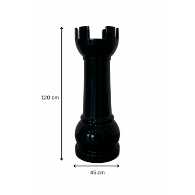 Statue Échecs - GRANDIOSE en forme de tour noire, 120 cm de hauteur et 45 cm de largeur, design contemporain pour décoration extérieure.