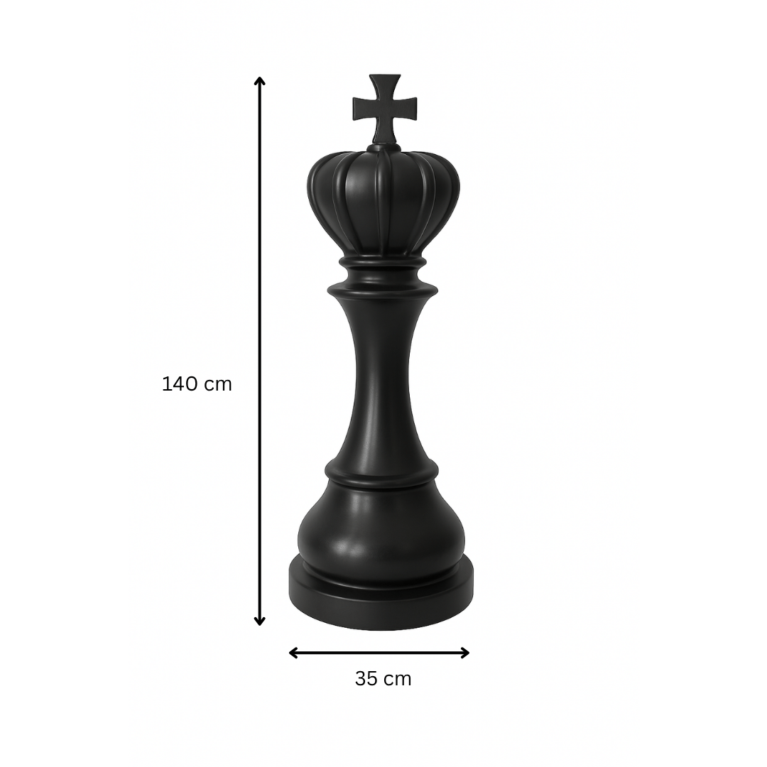 Statue Échecs - GRANDIOSE représentant un roi noir en résine de 1m40 de hauteur et 35 cm de diamètre. Design contemporain pour déco extérieure.