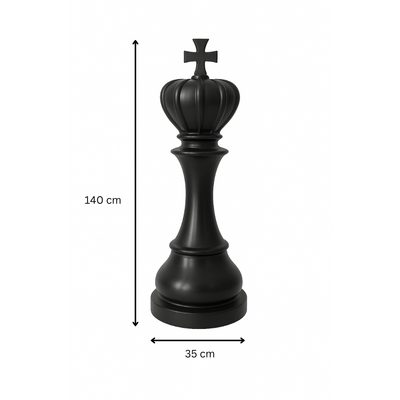 Statue Échecs - GRANDIOSE représentant un roi noir en résine de 1m40 de hauteur et 35 cm de diamètre. Design contemporain pour déco extérieure.