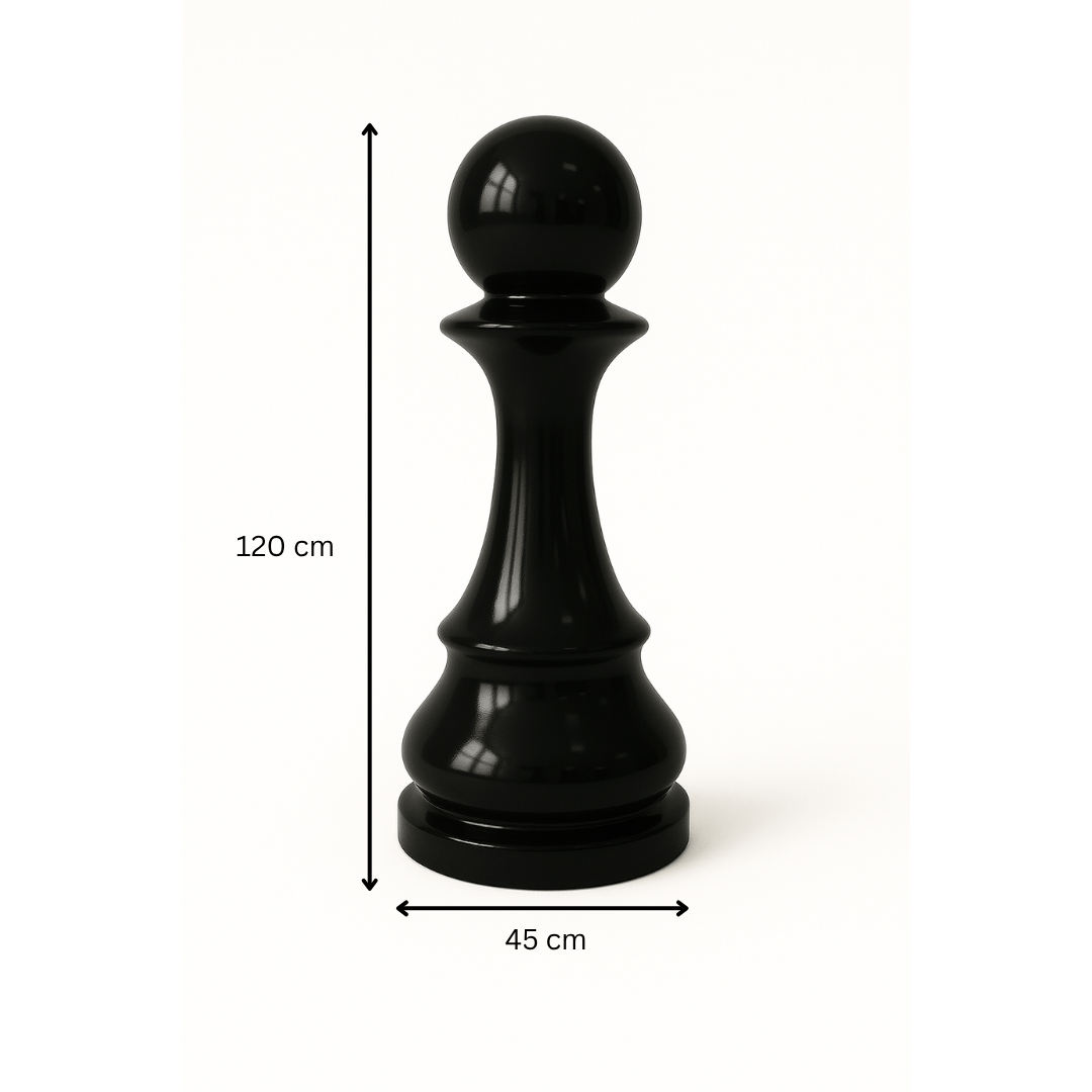 Statue Échecs - GRANDIOSE en forme de pion noir en résine, hauteur 120 cm, diamètre 45 cm. Sculpture contemporaine pour décoration extérieure.