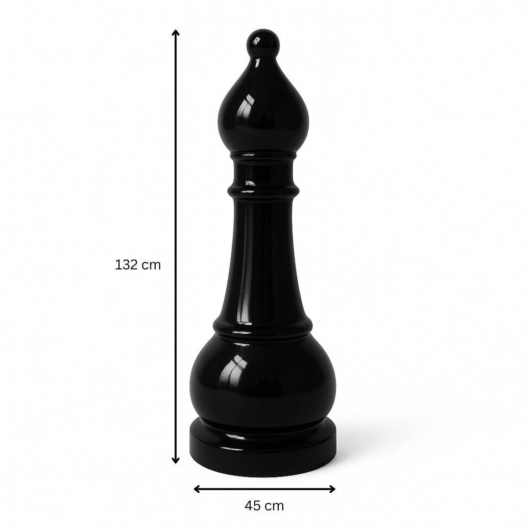 Statue Échecs - GRANDIOSE en forme de fou noir de 132 cm en résine, design contemporain pour décoration extérieure ou jardin.