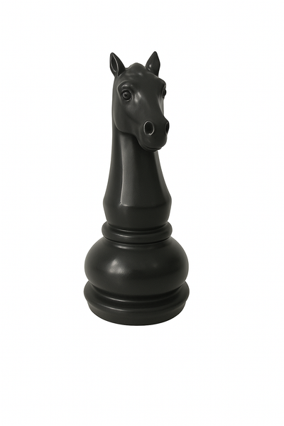 Statue Échecs - GRANDIOSE représentant un cavalier noir en résine de 1m40. Design contemporain pour décoration extérieure ou intérieure.