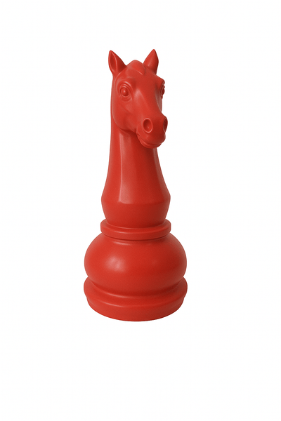 Statue d’échecs - GRANDIOSE en résine rouge représentant un cavalier, design contemporain pour décoration intérieure ou extérieure. Idéale pour jardin ou terrasse.