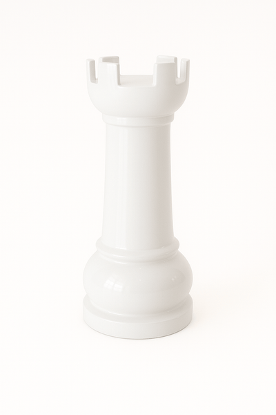 Statue Échecs - GRANDIOSE représentant une tour blanche en résine de 1m40, design contemporain pour décoration extérieure ou intérieure.