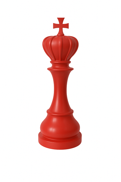 Statue d’échecs géante GRANDIOSE en résine rouge représentant un roi, design contemporain pour décoration extérieure ou intérieure. Idéale pour jardin ou terrasse.